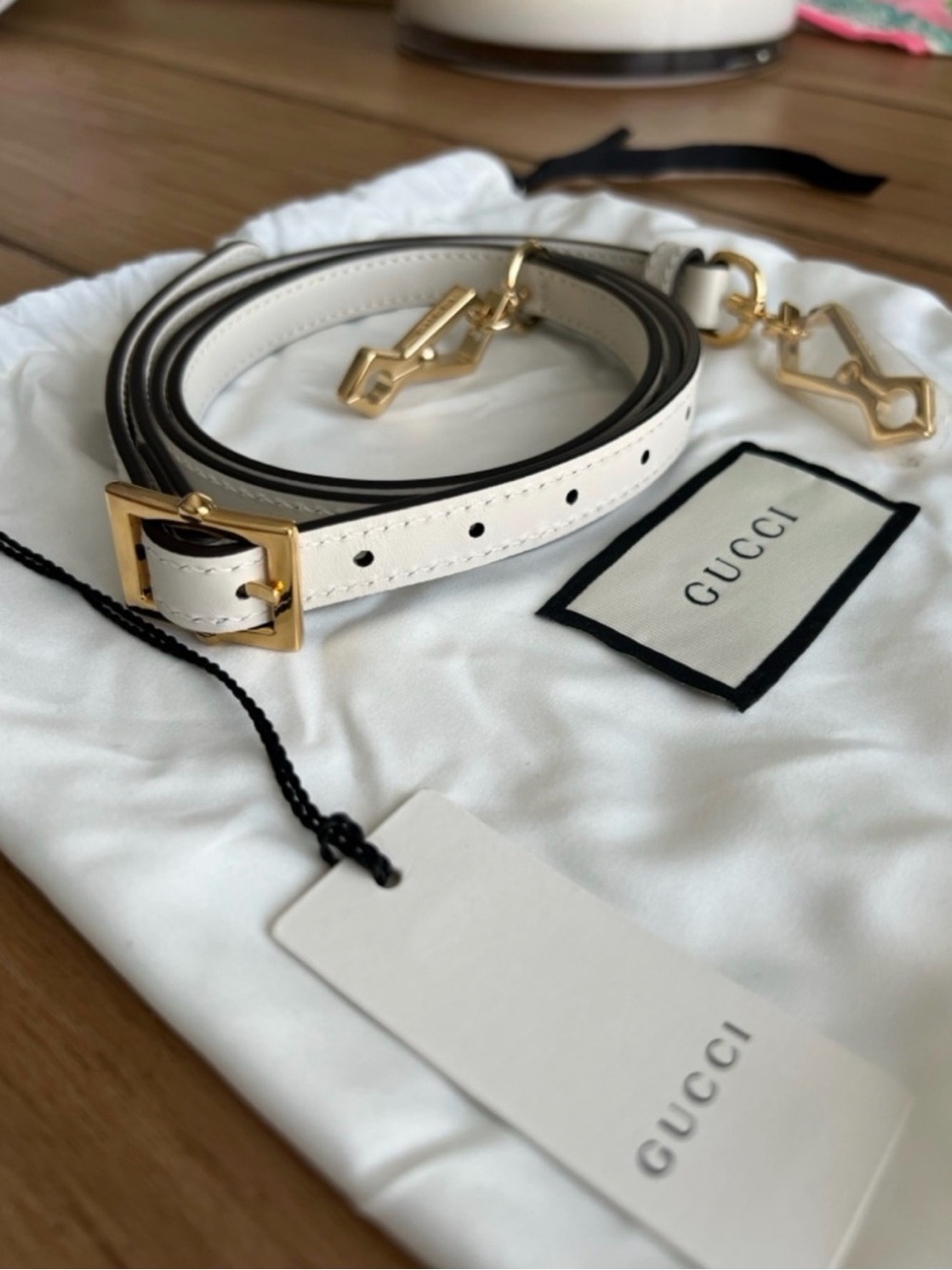 Gucci White Leather Adjustable Replacement Strap with Gold-Tone Hardware